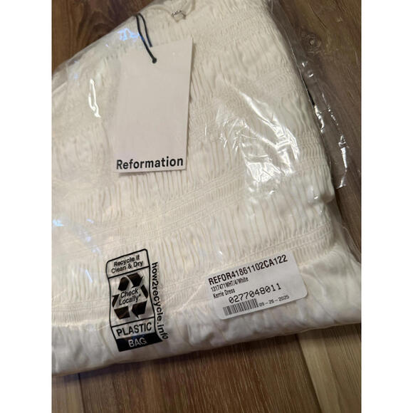 NWT! Reformation Kerrie Dress White Smocked Midi Dress Spaghetti Straps Size 4 - Picture 3 of 5